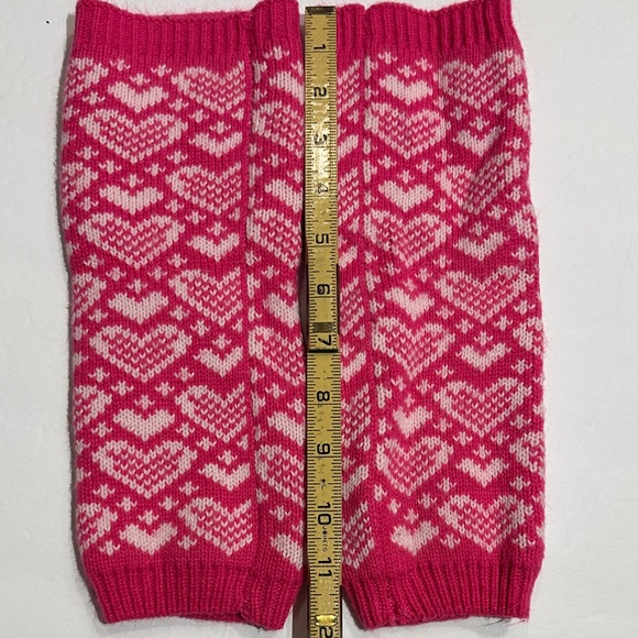 Pink and White Heart Patterned Knit leg warmer/arm warmer set - Picture 3 of 4